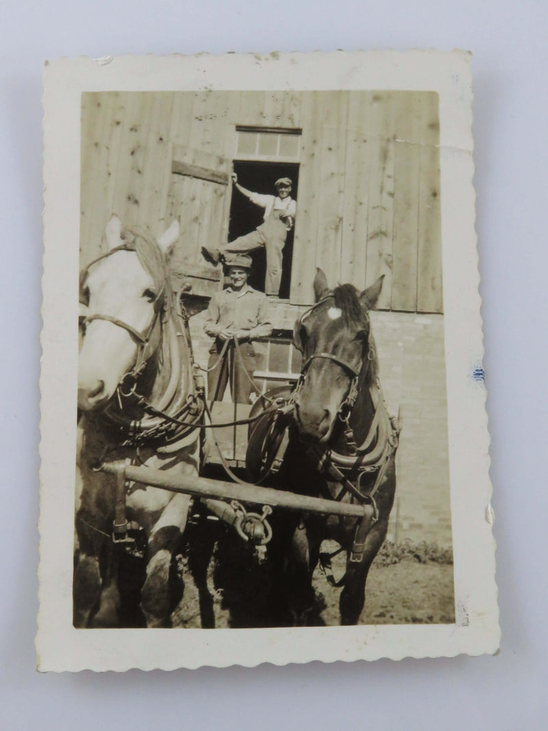 Farmers Loading Wagon Brantford Ontario 1938 B & W Photograph 3 1/2" x 2 1/2"
