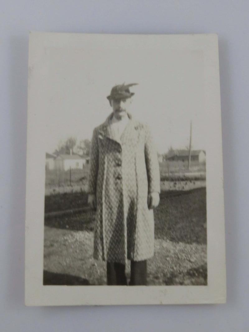 Man With Period Clothing Feathered Hat 1938 Brantford Ontario B & W Photograph 3
