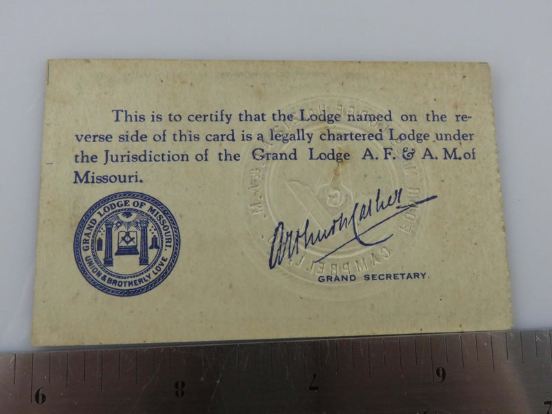 1928 Masonic Four Mile Lodge No 212 Campbell MO Lloyd P Oliver Membership Card