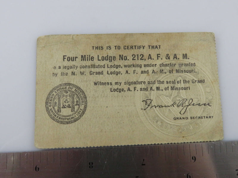 1927 Masonic Four Mile Lodge No 212 Campbell MO Lloyd P Oliver Membership Card
