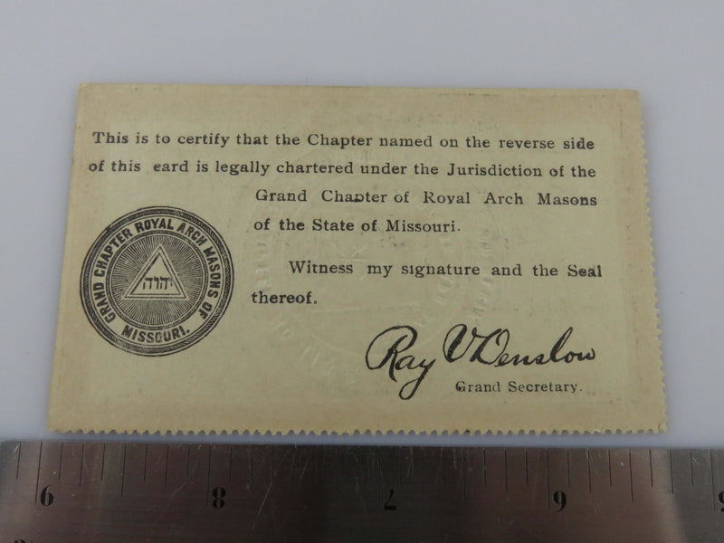 1928 Masonic Poplar Bluff Chapter No 114 Poplar Bluff MO Lloyd P Oliver Membership Card