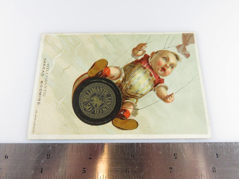 Willimantic Thread Booming Baby Flying Trade Card Rare Willimantic Linen Co - Just Stuff I Sell