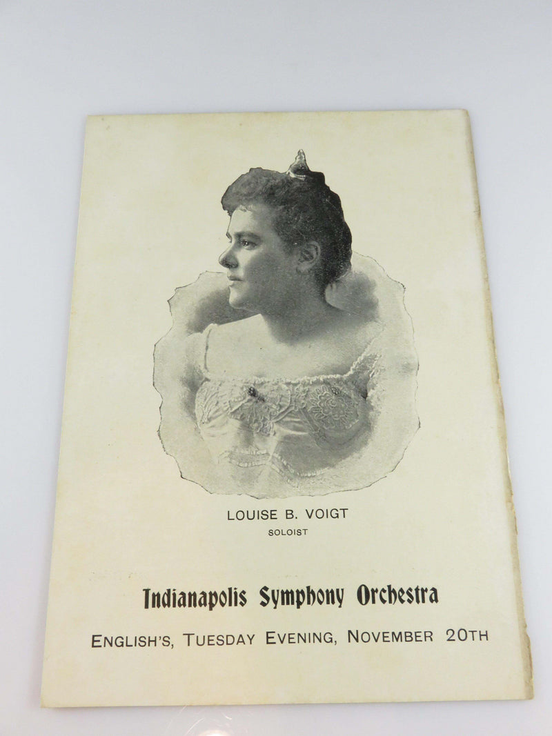 Indianapolis Symphony Orchestra 1900-01 Program Book Louise B Voigt Soloist - Just Stuff I Sell