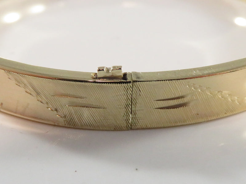 Vintage 14K Gold Etched Design Round Bangle Bracelet 7" ID 6.4mm 9.7 Grams