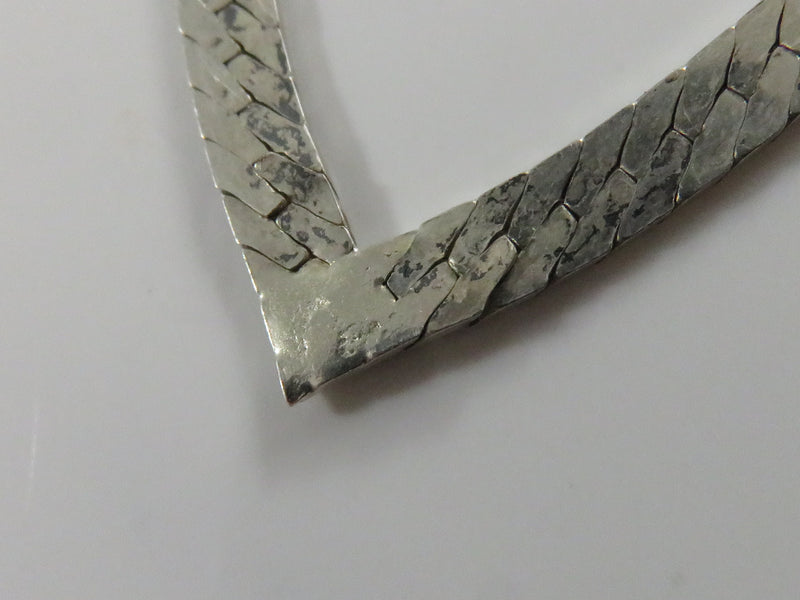 Vintage 16" V Form Sterling Silver Herringbone Necklace Snap Closure .67mm x 3.13mm x 16"