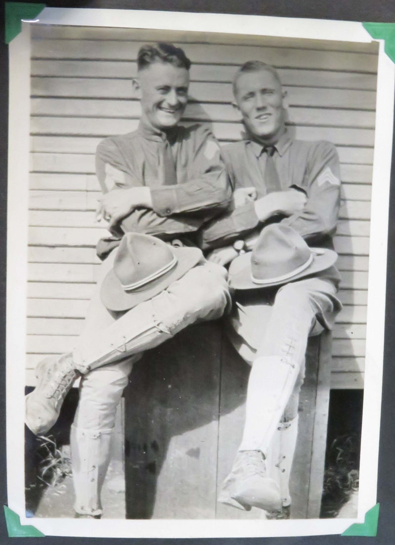 Circa 1918 WW1 2 Soldiers in Front of Building 7"x 5" US Army Soldier Photograph