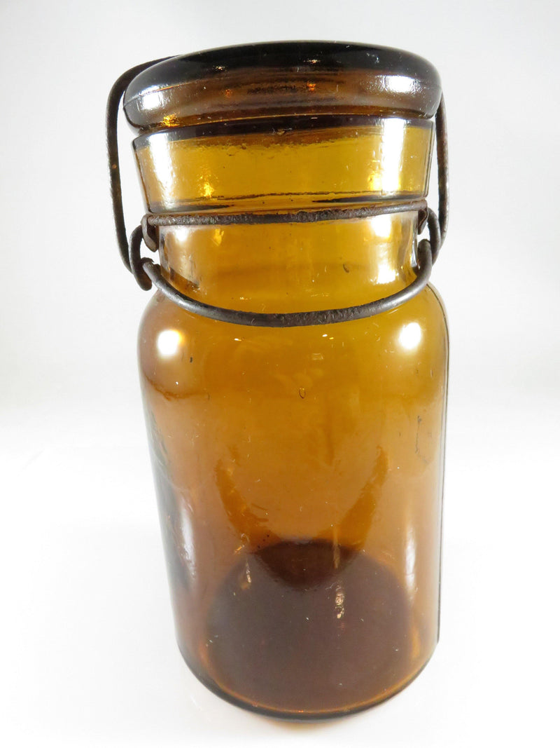 Trade Mark Lightning Amber Fruit Canning Jar Putnam 312 Quart Size - Just Stuff I Sell