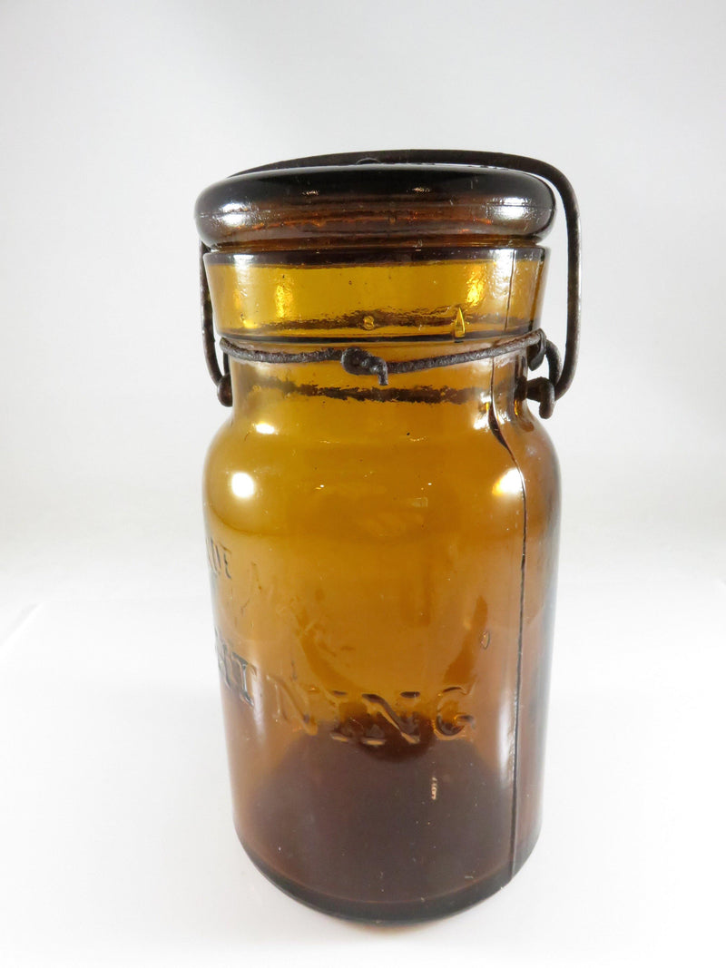Trade Mark Lightning Amber Fruit Canning Jar Putnam 312 Quart Size - Just Stuff I Sell