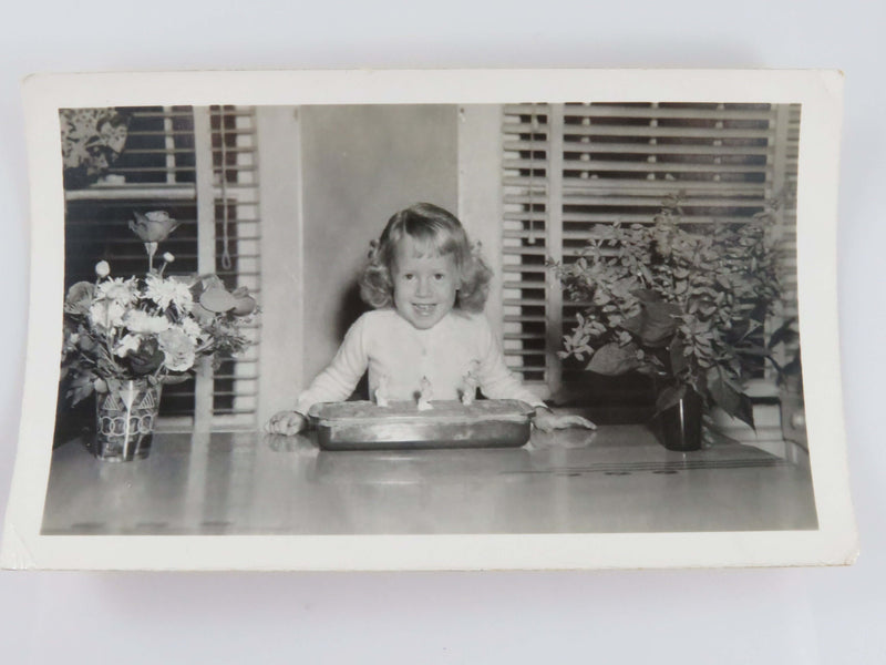 Adorable Blonde Girl 3rd Birthday Cake c1950's Unnamed Sitter Kodak Velox Paper
