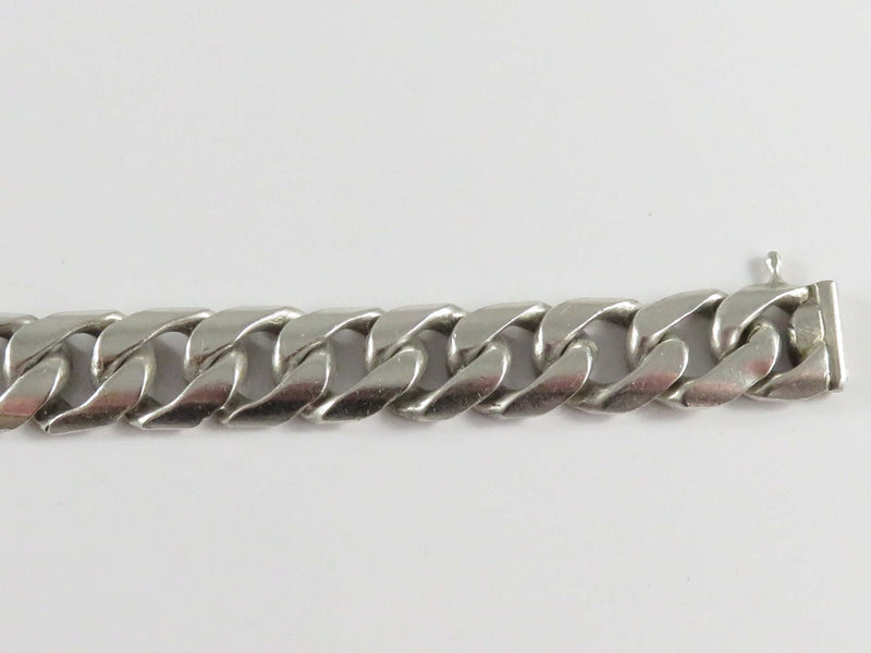 c1950’s Unisex Sterling Heavy Curb Link 7 7/8" Long Bracelet For Repair 44.1g