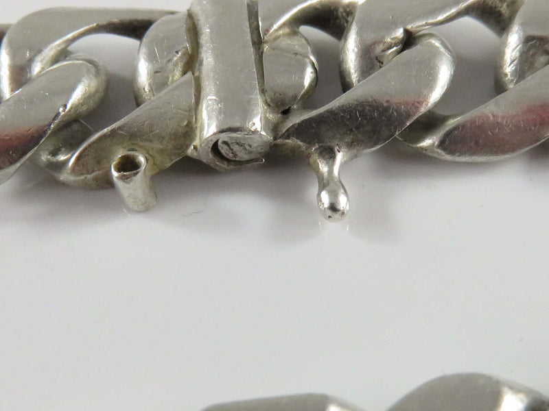 c1950’s Unisex Sterling Heavy Curb Link 7 7/8" Long Bracelet For Repair 44.1g