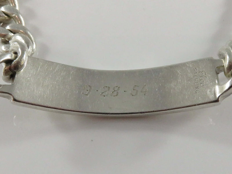 c1950’s Unisex Elco Sterling Heavy Curb Link ID 9" Bracelet Engraved BOB 58.1g