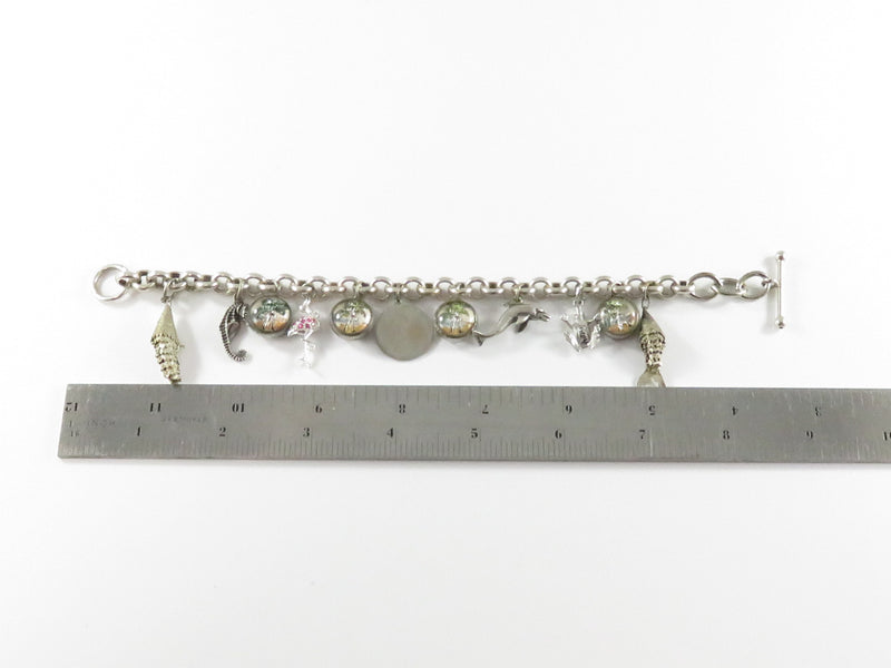 Vintage 8 1/4" Han 925 Rolo Link Chain Toggle Bracelet with Charms Heavy 37 Gram