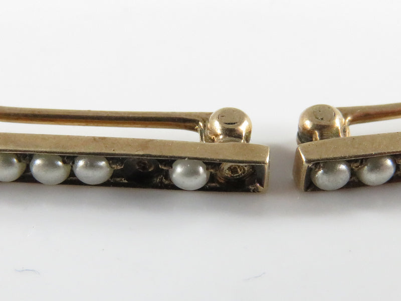 Matched Set of 10K Yellow Gold Seed Pearl Scarf Pins Monogrammed C.O.S. Edwardian