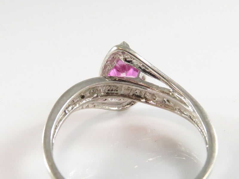Pre-owned 10K White Gold Ring w/Heart Shaped Pink Ruby Design Size 5.5