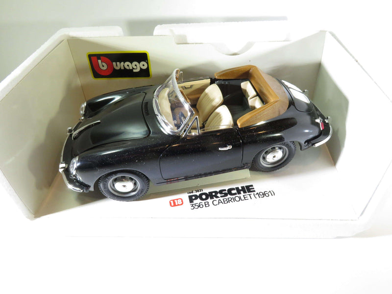 1961 Porsche 356B Cabriolet Black Tan Burago cod. 3031 1:18 Die Cast Car - Just Stuff I Sell