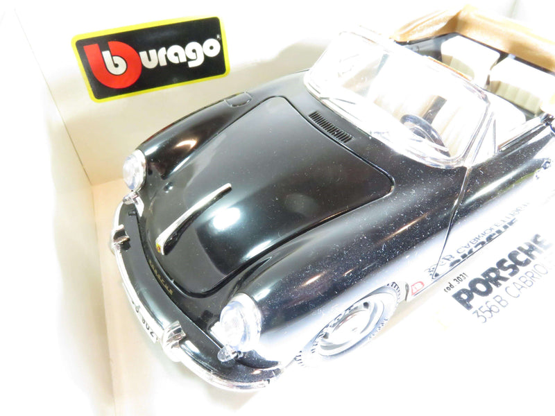 1961 Porsche 356B Cabriolet Black Tan Burago cod. 3031 1:18 Die Cast Car - Just Stuff I Sell