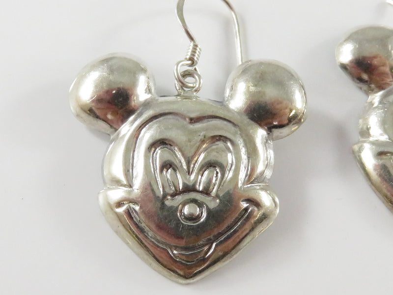 Sterling Mickey Mouse 1" Drop Fishhook Earrings
