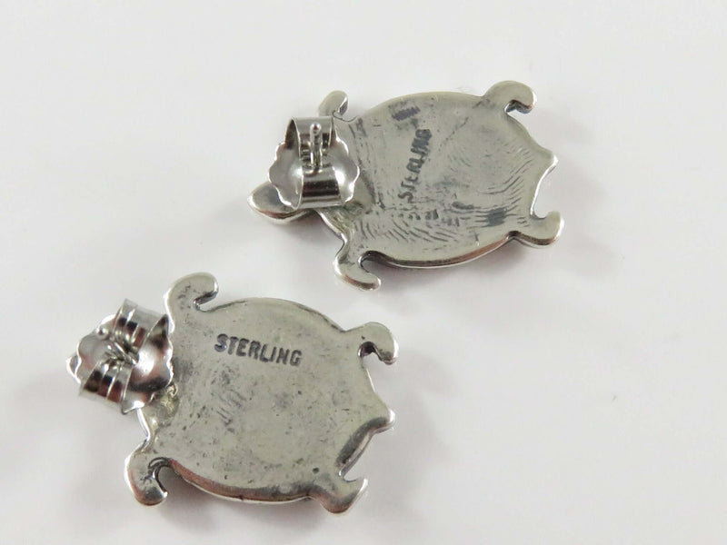 Cute Sterling Silver Turtle Form Post Back Earrings Southwestern Style