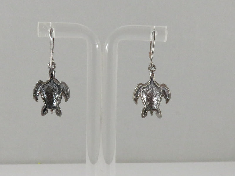 Sterling Turtle Form Dangle Earrings Fishhook 1 1/4" drop