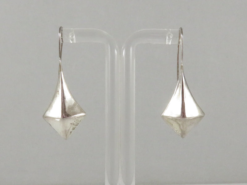 Puffy Diamond Form 1 7/8" Hook Dangling Earring Set In Sterling Silver