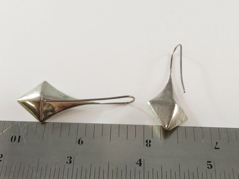 Puffy Diamond Form 1 7/8" Hook Dangling Earring Set In Sterling Silver