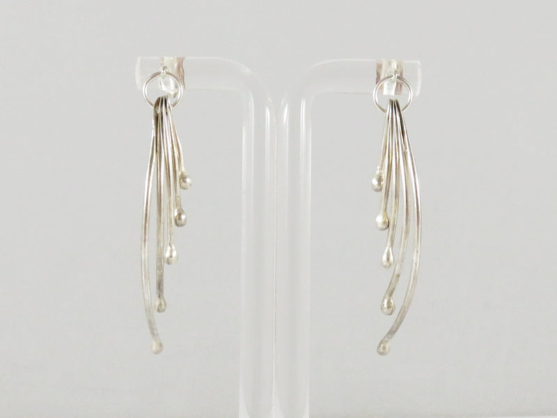 Sterling 5 Curved Bar Dangle Earrings Post Back 2" drop Signed
