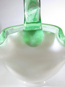 Mid Century Fenton Emerald Crest White Milk Glass Crimped Ruffled Basket - Just Stuff I Sell