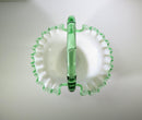 Mid Century Fenton Emerald Crest White Milk Glass Crimped Ruffled Basket - Just Stuff I Sell