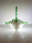 Mid Century Fenton Emerald Crest White Milk Glass Crimped Ruffled Basket - Just Stuff I Sell