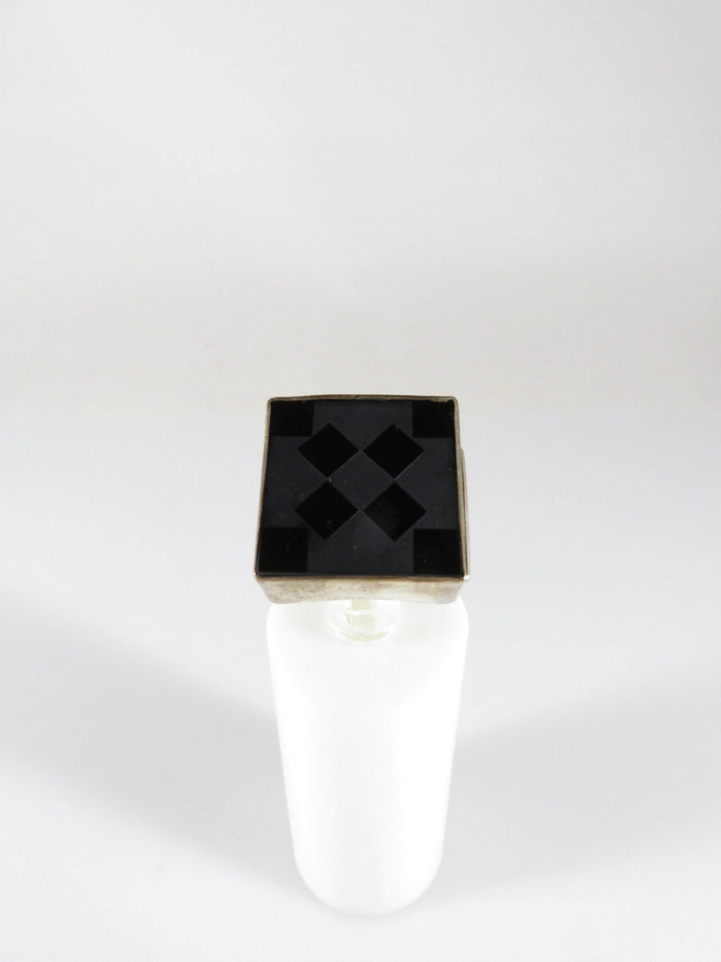 Artisan Sterling Ring Black Polished Acid Washed Checkered Glass Size 6.75 - Just Stuff I Sell