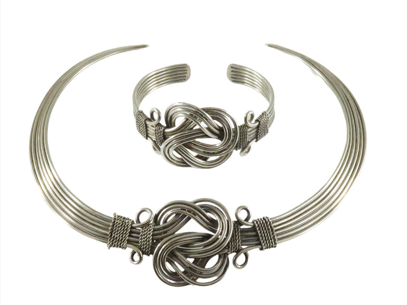 Vintage 6 Wire Choker and Matching Cuff Wire Wrapped Design Mixed Metal