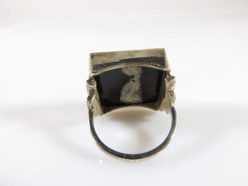 Artisan Sterling Ring Black Polished Acid Washed Checkered Glass Size 6.75 - Just Stuff I Sell