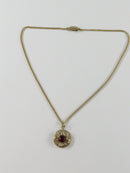 Retro 13" Gilded Necklace with Round Pendant and Red Glass Stone — Gold — front view