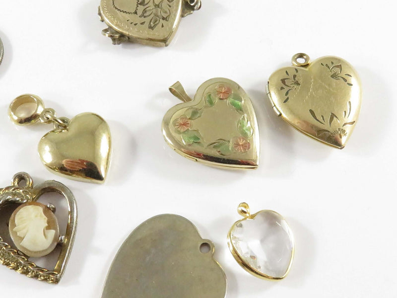 Grouping of Heart Shaped Jewelry Pieces for Wear and Repurpose Lockets Pendants