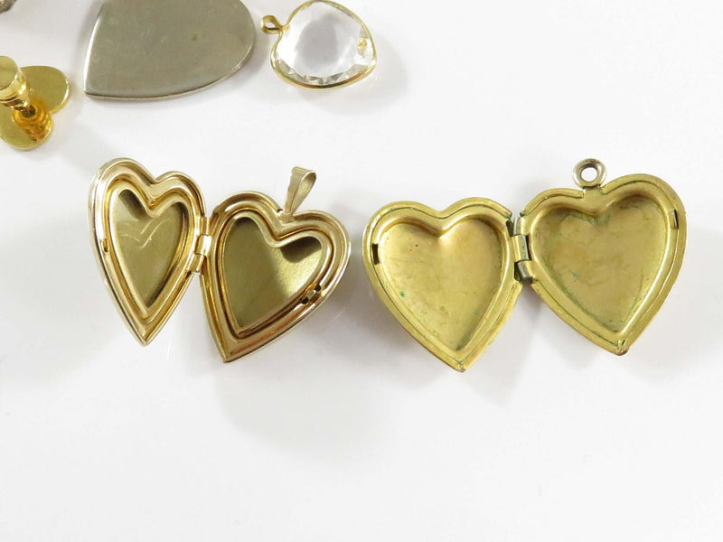 Grouping of Heart Shaped Jewelry Pieces for Wear and Repurpose Lockets Pendants
