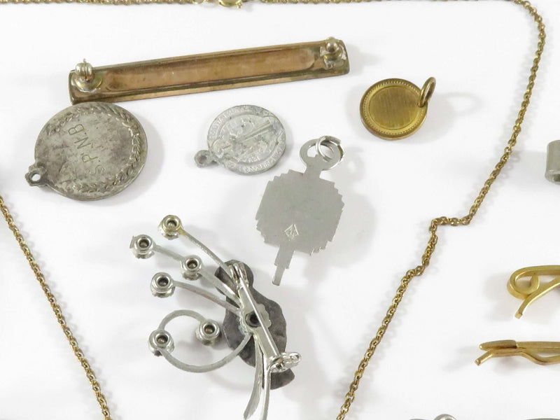 Eclectic Mix of Antique and Vintage Items to include Jewelry, Tie Bars and Religious