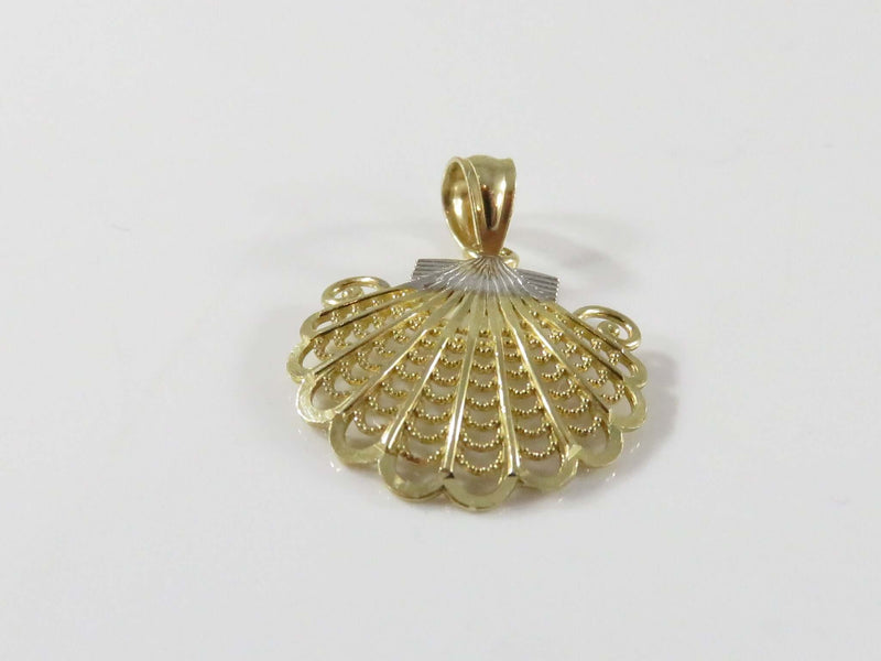 14K Yellow Gold Filigree Shell Form Pendant 14.62mm Wide X 20mm High