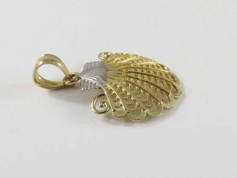 14K Yellow Gold Filigree Shell Form Pendant 14.62mm Wide X 20mm High