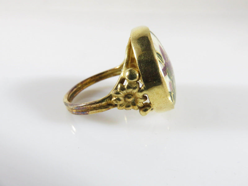 Gold Gilt Sterling Flower Setting Japanese Satsuma Iris Flower Ring Sz 7 - Just Stuff I Sell