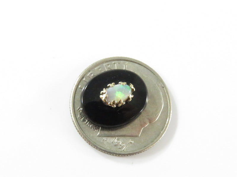 Oval Onyx Plaque With Oval Opal Stone 12mm x 10mm