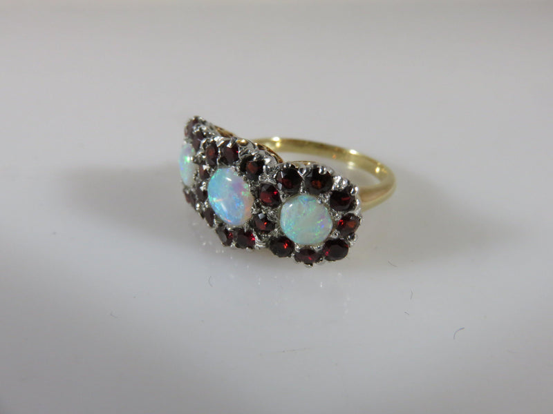 Unique Opal Engagement Ring 14K Past Present Future Garnet Surround - Just Stuff I Sell
