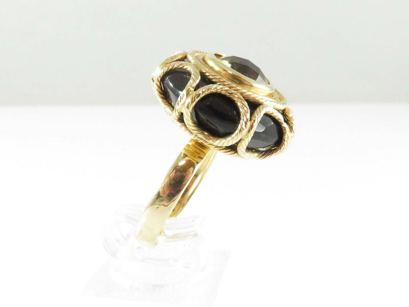 Beautiful Designer Onyx Citrine Wire Rope Surround 14K Gold Cocktail Ring Size 7