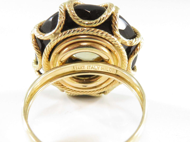 Beautiful Designer Onyx Citrine Wire Rope Surround 14K Gold Cocktail Ring Size 7.75