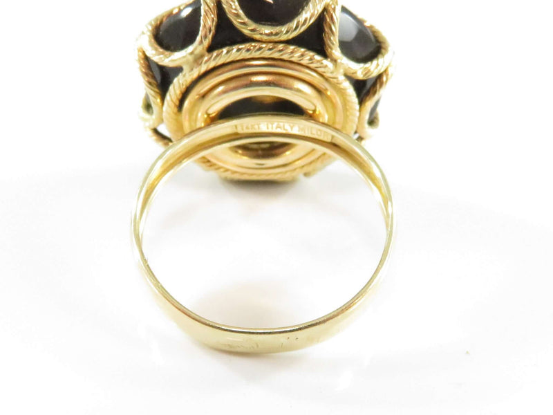 Beautiful Designer Onyx Citrine Wire Rope Surround 14K Gold Cocktail Ring Size 7.75