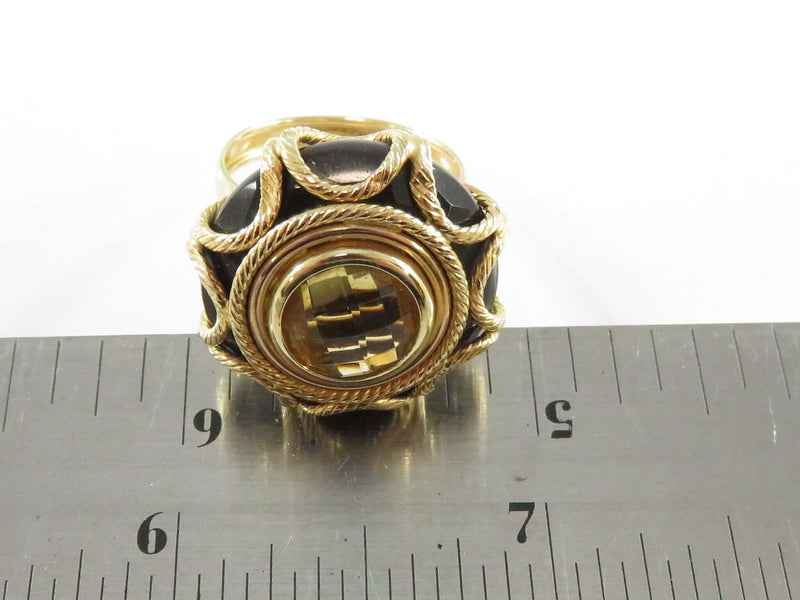 Beautiful Designer Onyx Citrine Wire Rope Surround 14K Gold Cocktail Ring Size 7