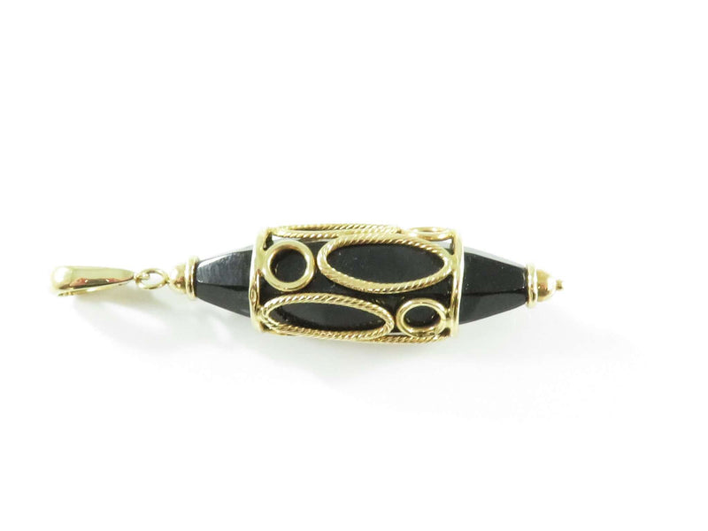 Lovely Designer 14K Twisted Wire Rope Onyx Gold Necklace Enhancer Pendant