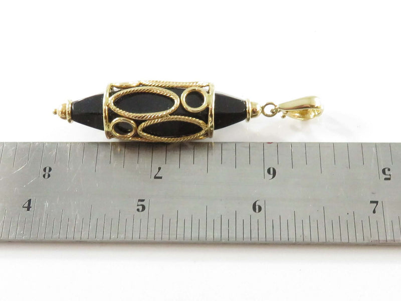Lovely Designer 14K Twisted Wire Rope Onyx Gold Necklace Enhancer Pendant