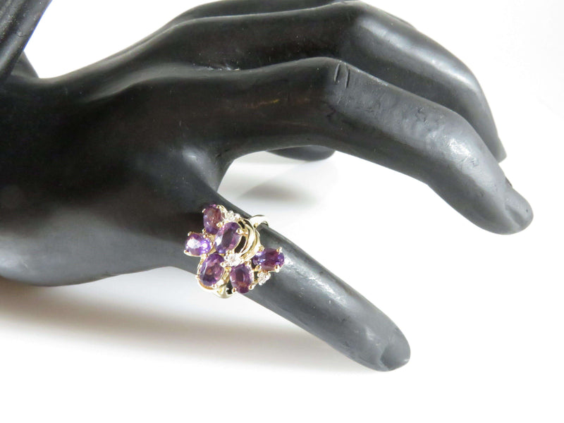 Designer Amethyst & Diamond Accented Cocktail Ring in 14K Yellow Gold Size 6.75 - Just Stuff I Sell