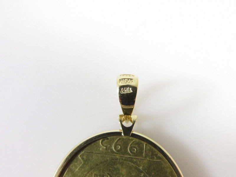 1995 Gold Gilt 200 Lire Italian Coin in 14K Milor Italy Gold Coin Holder Pendant 24mm - Just Stuff I Sell